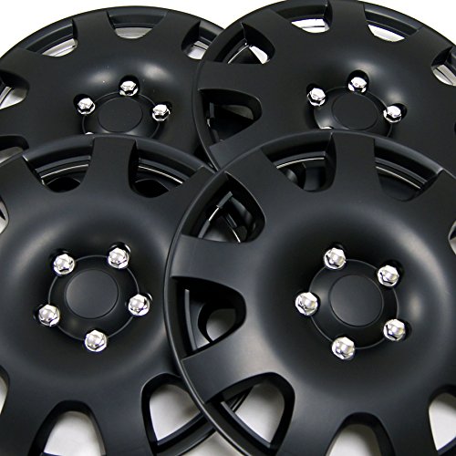 Image of WC3-16-502-B - Pack of 4 Hubcaps - 16-Inches | Black | Style 502 Style Snap-On (Pop-On) Type Matte Black Wheel Covers Hub-caps