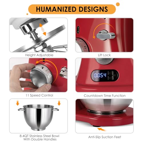 Image of ZACME 8.4QT Commercial Stand Mixer 800W with Aluminum Die Casting Meets the Standard of NSF /ANSI 8-2023, Mixers Kitchen Electric Stand Mixer with Stainless Steel 8L Bowl, Dough Hook, Whisk and Beater