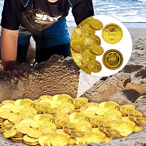50 Stück Goldmünzen, Piratenschatz Goldmünzen Spielzeug Goldtaler Piratenschatz Geburtstag, Kunststoff Goldtaler, Piratenparty Seeräuber Schatzsuche Spielmünzen Geschenk für Party (50)