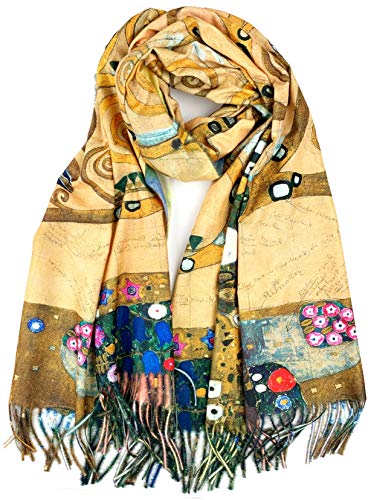 Plum Feathers Super Soft Cashmere Feel Reversible Art Shawl Scarf Van Gogh Monet Inspired (Abstract Tree)