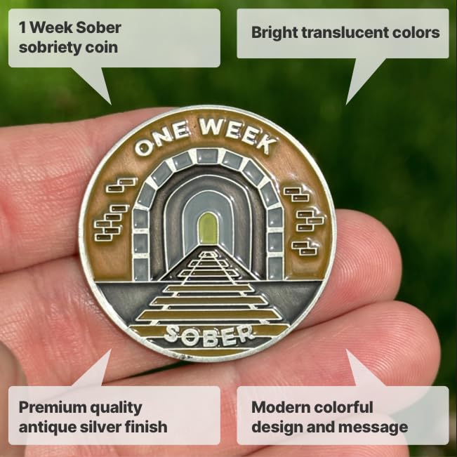 Image of The Achieve Mint One Week Sober Token | 1 Week Sobriety Chip | Non-AA, Non-Religious Medallion for Women and Men Celebrating Their Sobriety