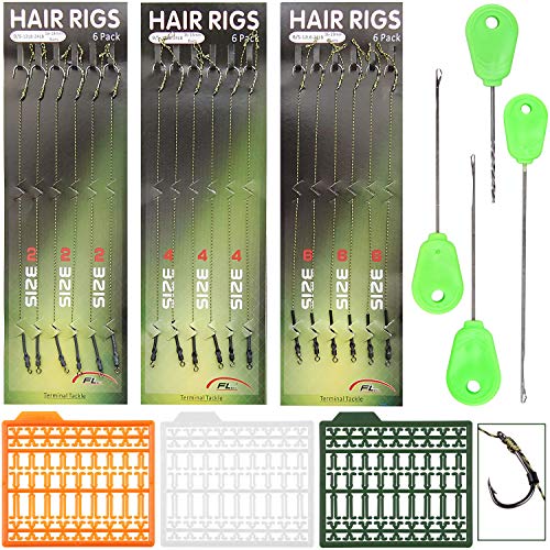 Carp Fishing Hair Rigs Kit,18Pcs Braided Thread Boilies Carp Rigs With 3 Extender Boilie Bait Stops And Stringer Needle #TOP26