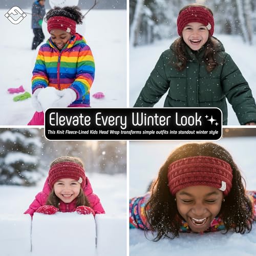 Image of Funky Junque Exclusives Girls Head Wrap Lined Headband Stretch Kids Ear Warmer, Dark Rose, One Size