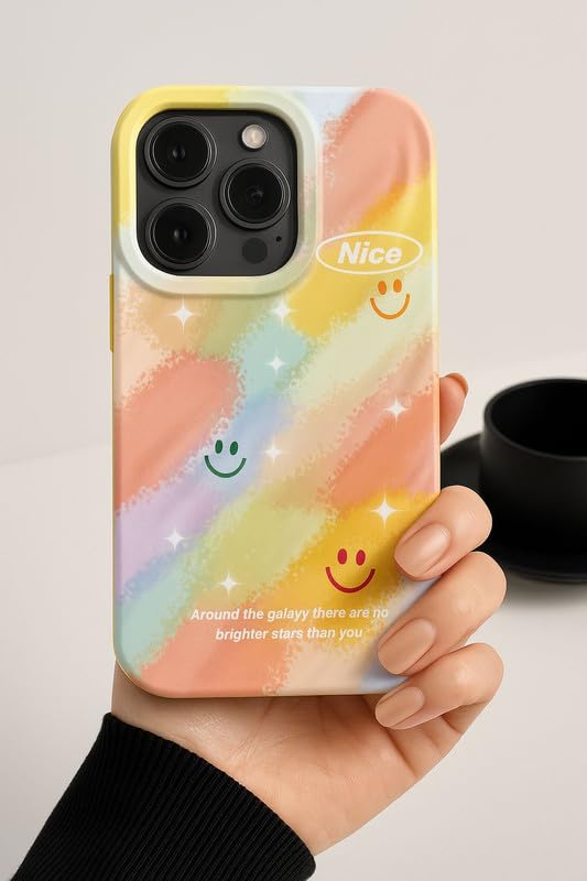 Image of COVERLY for iPhone 14 Plus 3D Trendy Colorful Smiley Rainbow Phone Case, Luxury 3D Textured Retro Cute Inspirational Quote Artistic Cool Design -Aesthetic Princess Cover for Apple iPhone 14 Plus