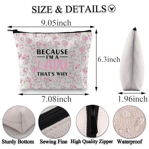PLITI Marie Cat Gifts Because I'm A Lady That's Why Marie Cat Lover Makeup Bag Marie Ladies Gift for Friend (Because Lady bagU) - Image 2
