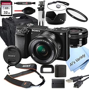 Sony Alpha a6000 Mirrorless Digital Camera with 16-50mm Lens + 32GB Card, Tripod, Case, and More (18pc Bundle)
