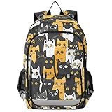 School Backpack Kids College Rucksack Travel Bookbag Fashion Back Pack Girls Boys Yellow Black White Cat