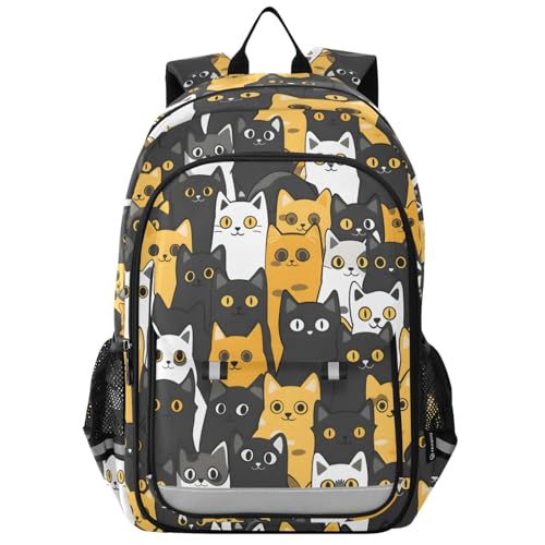 School Backpack Kids College Rucksack Travel Bookbag Fashion Back Pack Girls Boys Yellow Black White Cat