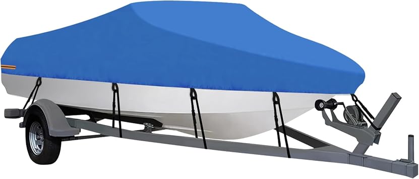 OutdoorLines Waterproof Boat Cover 16-18.5 Ft Long Blue