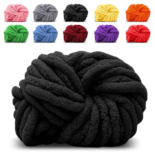 Hilo de lana grueso negro, voluminoso para tejer con los brazos, lana de punto grueso para ganchillo para manta nido de mascotas, manta, cojín decorativo