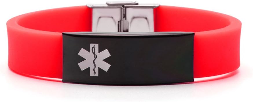 BAIYI Silicone Sports Medical Alert ID Bracelet for Men and Women Adjustable Size Free Engraving