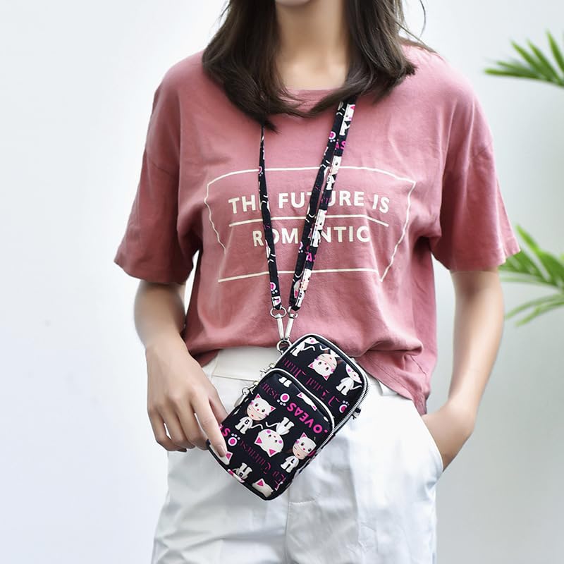 Pequena bolsa transversal para mulheres, mini bolsa de celular carteira com alça ajustável sobre o ombro, Gatinho fofo, Small