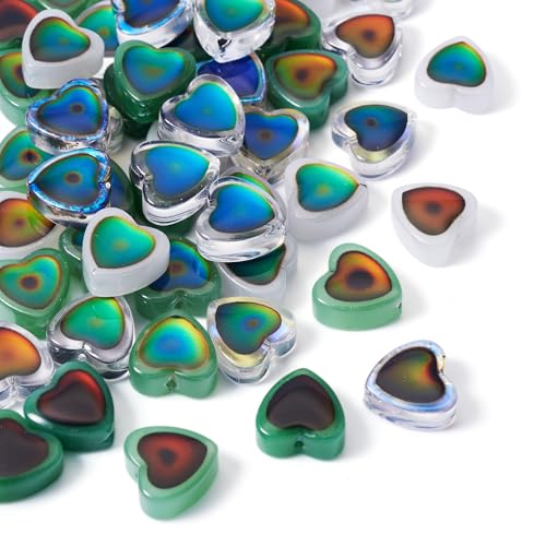 Sparkeads 50 Pcs Heart Glass Beads Two Tone Temperature Sensing Color Changing Beads 12 mm Sweetheart Crystal Beads for Jewelry Bracelet Women DIY Earring Necklace Craft Accessory