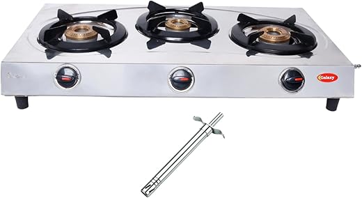 Sun Flash Galaxy 3 Burner Stainless Steel Mirror Finish Body Manual Gas Stove Gas Lighter