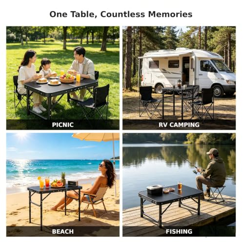 HOMGEN Mesa Plegable Pequeña para Camping con 3 Alturas, Mesa Portátil para Picnic al Aire Libre con Escritorio MDF Ligero 2.25kg - 66lbs para Picnic Playa RV Estudio Interior Escritorio de Trabajo – Fácil de Montar y Limpiar miniatura 7