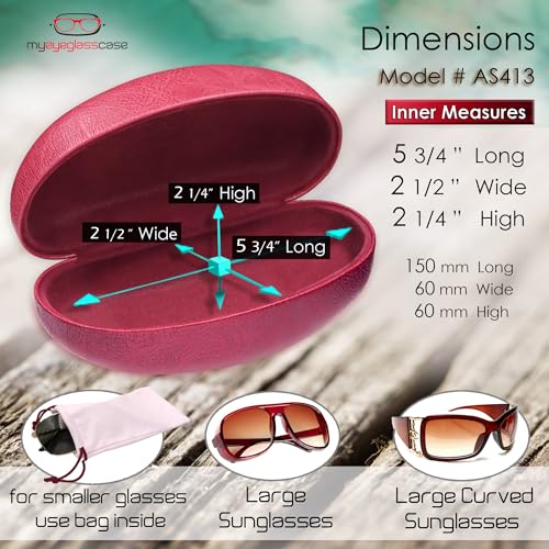 Image of MyEyeglassCase Large Hard Sunglasses Case | fits Large curved Sunglasses, with microfiber bag and cleaning cloth