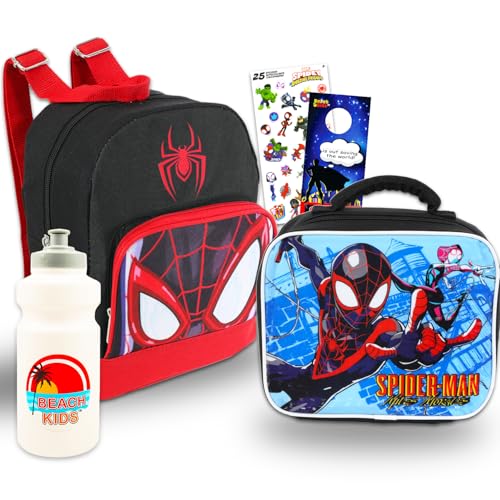 Sac à dos Miles Morales 25,4 cm anti-fuite avec gourde et boîte repas Spiderman