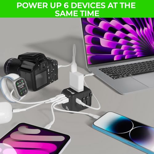 Image of UltraProlink International All in One Universal Travel Adapter|35W GaN Charger|2 USB-A & 3 Type C Ports|PD3.0-PPS Support|2500W|for Laptops,Mobile,Tablets,Cameras|UM1187|Travel Mate PD35|Black