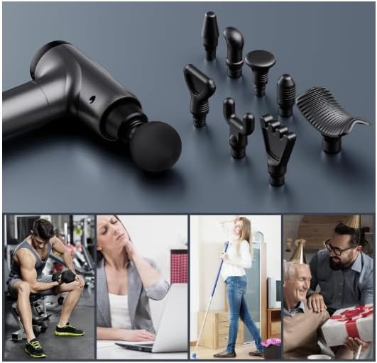 Percussion Massage Gun, 30 Speed Levels, 9 Attachments, Deep Tissue Muscle Massager, Grey