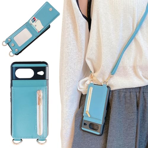 Google Pixel 8 ケース 高質レザー Pixel 8 カバー 肩掛け 首かけ 斜めがけ ショルダー ケース ミラーケース 便利 カードポケット スタンド機能 落ち着いた色 調節可能 軽量 多機能 縦置き ICカード収納 財布型 耐衝撃 携帯 鏡