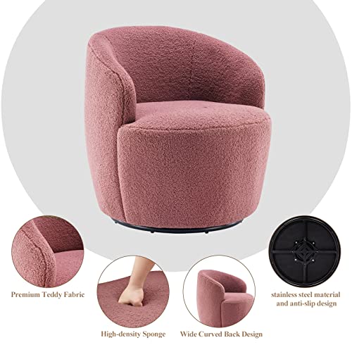 Laverntard Swivel Barrel Chair, Modern Teddy Fabric Swivel Accent Armchair Comfy Round Club Chairs Sofa Arm Chair For Living Room Bedroom Reading Room Apartment Hotel Office Nursery Lounge,Red #TOP3