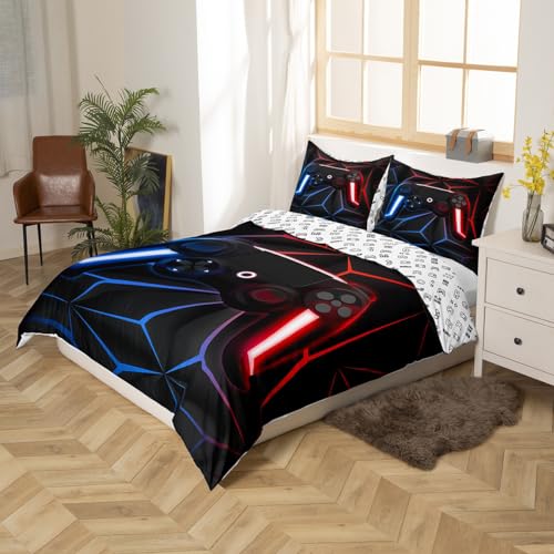 Homewish Gaming Bedding Set Single Gamer Comforter Cover for Boys 3D Gaming Geometric Duvet Cover Gamepad Gamer Console Bedding for Kids Girls Teens Video Game Bedspread Cover - Image 4