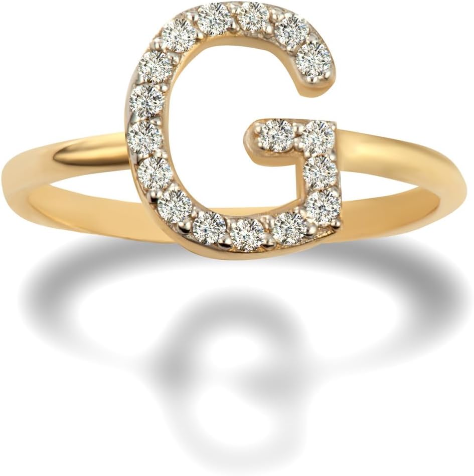 Personalized Women's 10k Yellow Gold Diamond Accented Initial A-Z High Polish Design Ring (G-H Color, SI1-SI2 Clarity) - Choice of Initial Letter