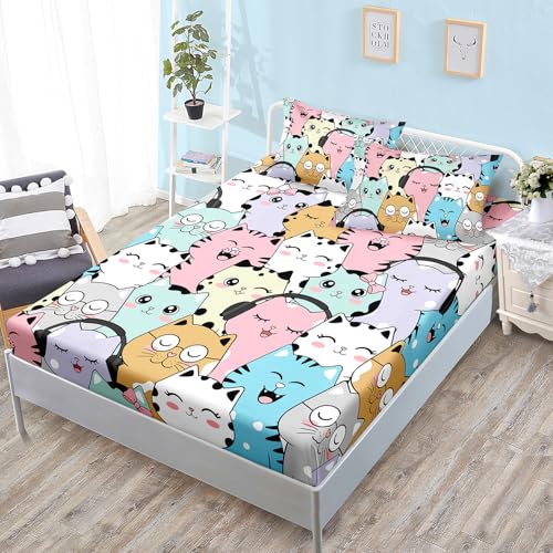 Drap-housse chat de qualité supérieure avec taies pour lit simple - 2