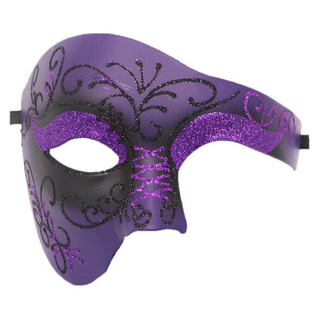 Chickwin Men's Half Face Masquerade Mask - Phantom of the Opera Ball Mask for Halloween, Christmas, Mardi Gras, Carnivals, Wedding, Cosplay Parties, Purple