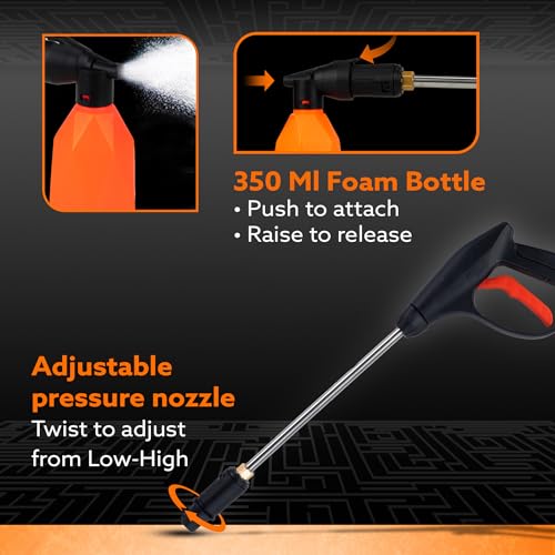 Image of AGARO Icon High Pressure Washer, Car Washer, 1800 Watts Motor, 125 Bars, 6.5L /Min Flow Rate, 8 Meters Outlet Hose, Portable, Car, Bike and Home Cleaning Purpose, Red