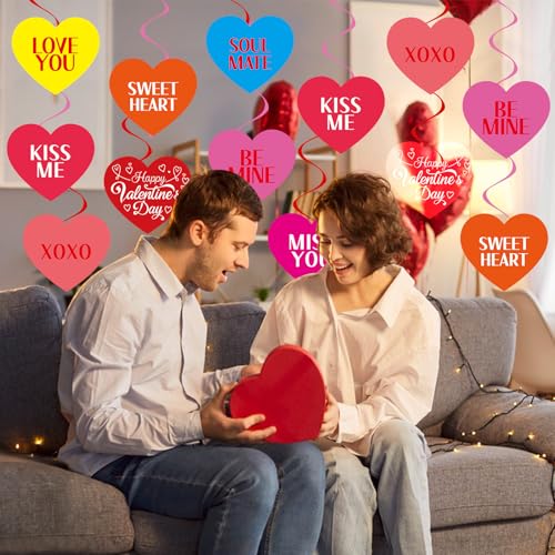 Image of 40Pcs Valentine's Day Heart Hanging Swirl Decorations, Sweet Valentine's Day Party Ceiling Hanging Swirls Valentines Hanging Swirls for Valentine Themed Party Decor Supplies