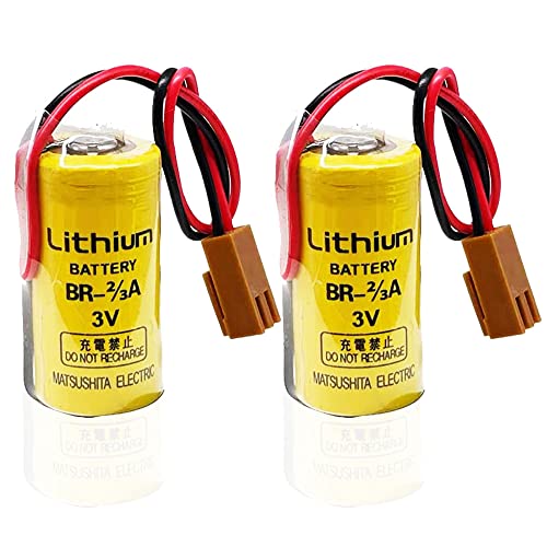 (2-Pack) 3V 1600mAh BR-2/3A PLC Lithium Battery, Replacement for Panasonic BR-2/3A with Brown Plug