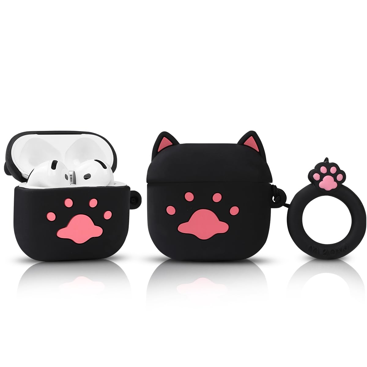 LEWOTE Compatible with Apple Airpods 4 Case Protective Funny Cute Cartoon Slim Cover with Keychain (Black Cat)