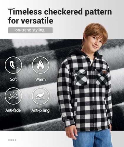 Image of ZITY Boys Flannel Jacket Sherpa Lined Zip Up Hoodie
