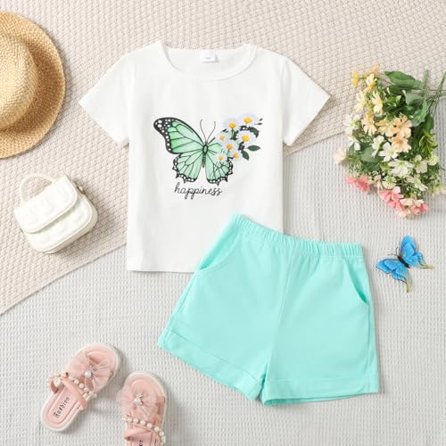 Image of KIDLAGA Girls Two Piece Sets Cherry Pattern Short Sleeve Shirts and Shorts Set With Pockets Girls Summer Outfits Size 7-14