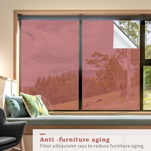 Filmgoo Window Privacy Film One Way Daytime Mirror Tint Treatments UV Heat Control Vinyl Stickers Sun Block Glass Paper Door Covering Reflective (Red Silver, 29.5 Inch x 6.5 Feet)