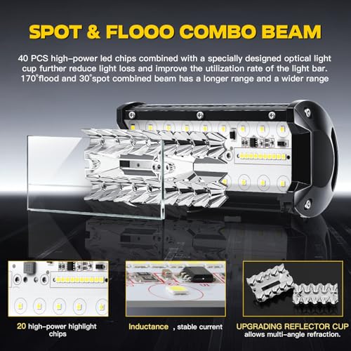 7Inch Light Bar MUVKQC 120W 12000LM LED Pods Lights Spot&Flood Combo Off Road/Fog/Driving Work Light for Truck Boat UTV ATV Lawn Mower Golf Cart E-Bike (20pc-7inch 120w Light bar)