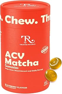 ACV Matcha Gummies – Max Strength 1000mg ACV with Matcha, Ashwagandha, Prebiotic Fiber & Vitamins B6/B12 – Gut, Mind, Metabolism & Digestion Support – Vegan, No Added Sugar, 60 Gummies