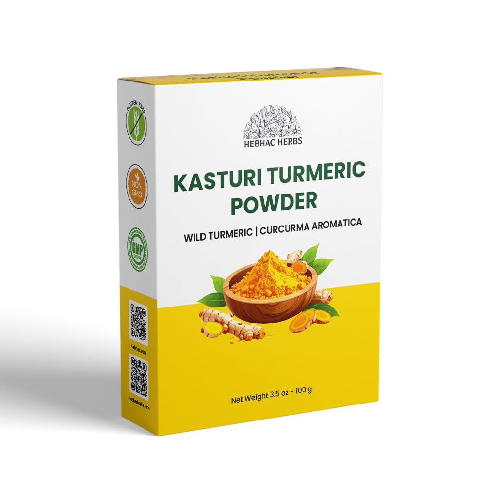 Hebhac Herbals Poudre de curcuma sauvage Kasthuri pour soins de la peau et du visage | Poudre de curcuma sauvage | Curcuma Aromatica | Poudre de qualité cosmétique pour le visage et la peau