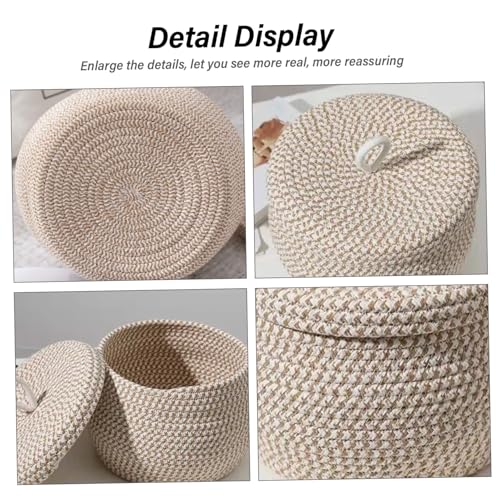Panier rond en corde de coton avec couvercle pour rangement bohème