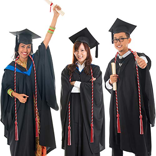 Image of TecUnite Graduation Cords Honor 2026 Polyester Yarn Decorative 67 inch Long Garland Twist Ties with Tassels for Bachelor Gown Graduation(Red with White)