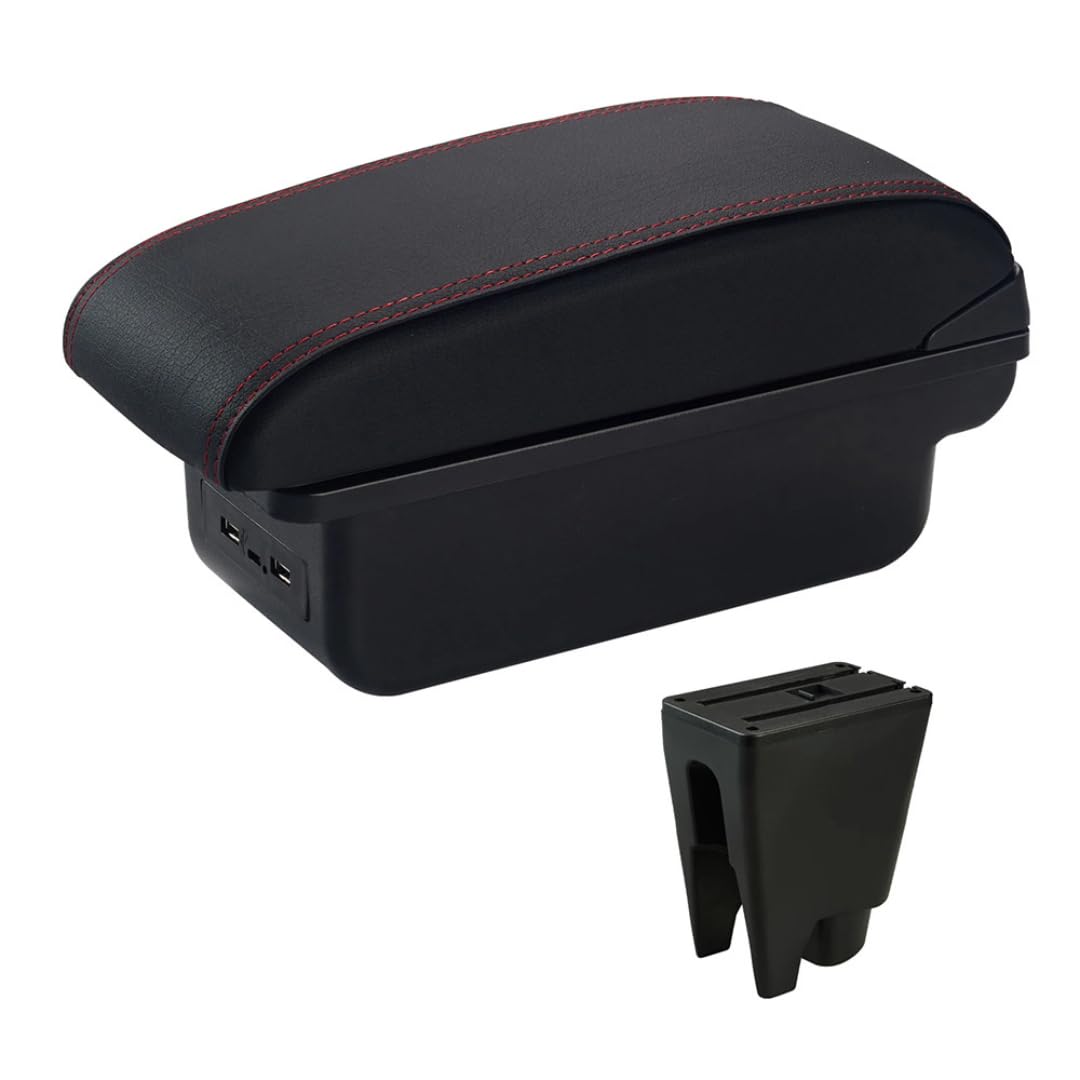 Toiumops Armrest for Peugeot 107, Car Armrest Box Center Console Store Box(C1 Red Line USB)