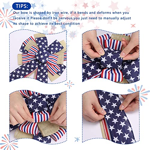 Whaline 2Pcs 4Th Of July Large Wreath Bow 3-Layers Stars And Stripes Farmhouse Bow Independence Day Patriotic Decorative Craft Bow Memorial Day For Indoor Outdoor Bunting Party Door Wall Decoration #TOP2