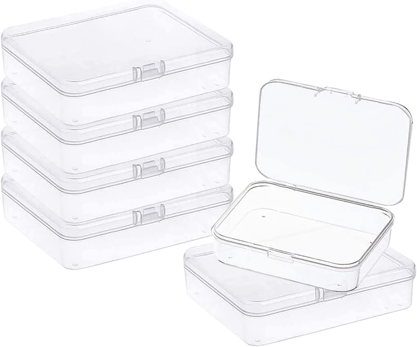 6 Pcs Mini Plastic Storage Containers Box with Lid, 4.5x3.4 Inches Clear Rectangle Box for Collecting Small Items, Beads, Game Pieces, Business Cards, Crafts Accessories