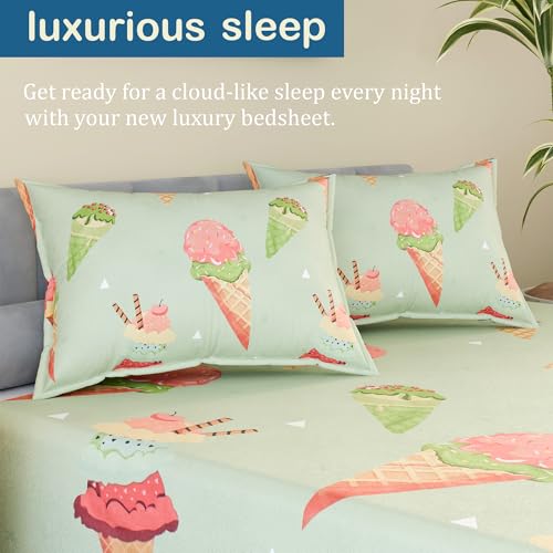 Image of Kuber Industries Cotton 144 TC Double Bedsheet With 2 Pillow Covers | Machine Washable Soft Bedsheet For Living Room, Home & Hotels | Kulfi Print - Green