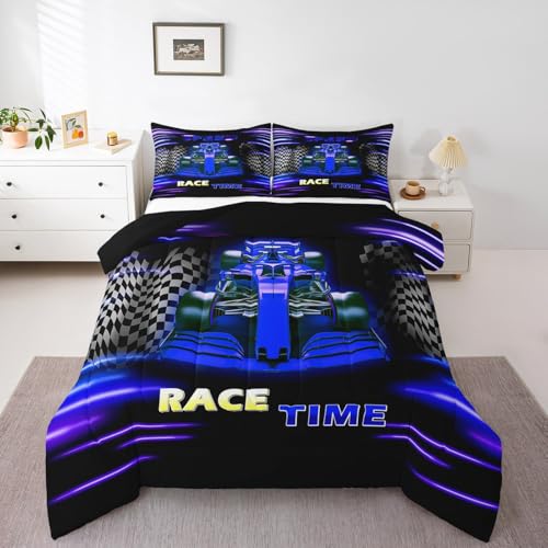 Image of Feelyou Kids Race Sports Car Comforter Set Twin Size, Racing Car Bedding Set Boys Girls Karting Road Duvet Insert Teens Bedroom Decor 2Pcs