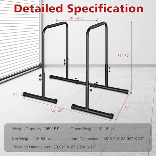 Dip Stand Station, Adjustable Height Dip Station for Strength Training, Heavy Duty Steel Parallel Push Up Stand, Home Gym Fitness Workout Dip bar Station,Tricep Dips, Pull-Ups, Push-Ups