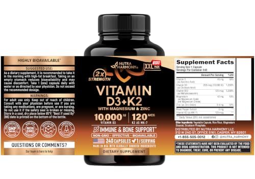 Image of Vitamin D3 K2 - Vitamin D3 10000 iu & K2 as MK-7 120 mcg Complex - 240 Caps