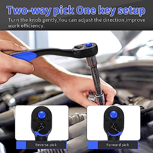 Dakcos Socket Wrench Set 1/4" 3/8" 1/2" Drive Ratchet With Quick Release Composite Offset Handle Reversible Spanner 72 Teeth #TOP6
