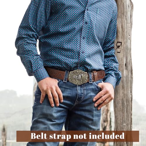 Image of SANSTHS Cowboy Belt Buckle, Western Belt Buckles for Men Women Texas Bull Rodeo Cowgirl Belt Buckle